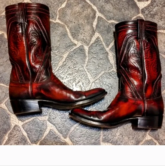 Lucchese San Antonio black cherry leather men's cowboy boots VINTAGE